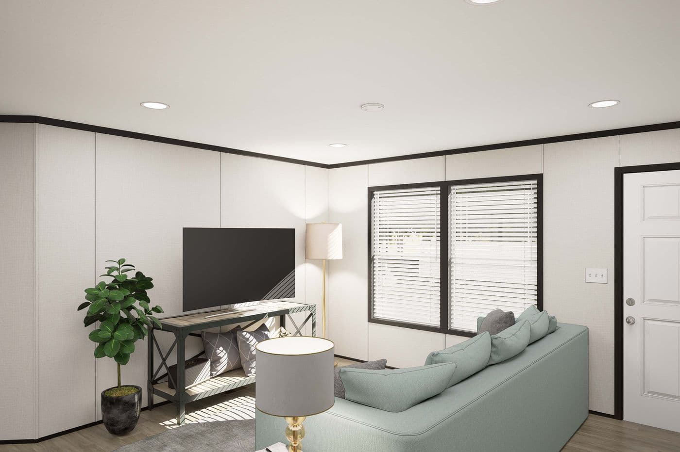 The PLATINUM ANNIVERSARY Living Room. This Manufactured Mobile Home features 3 bedrooms and 2 baths.