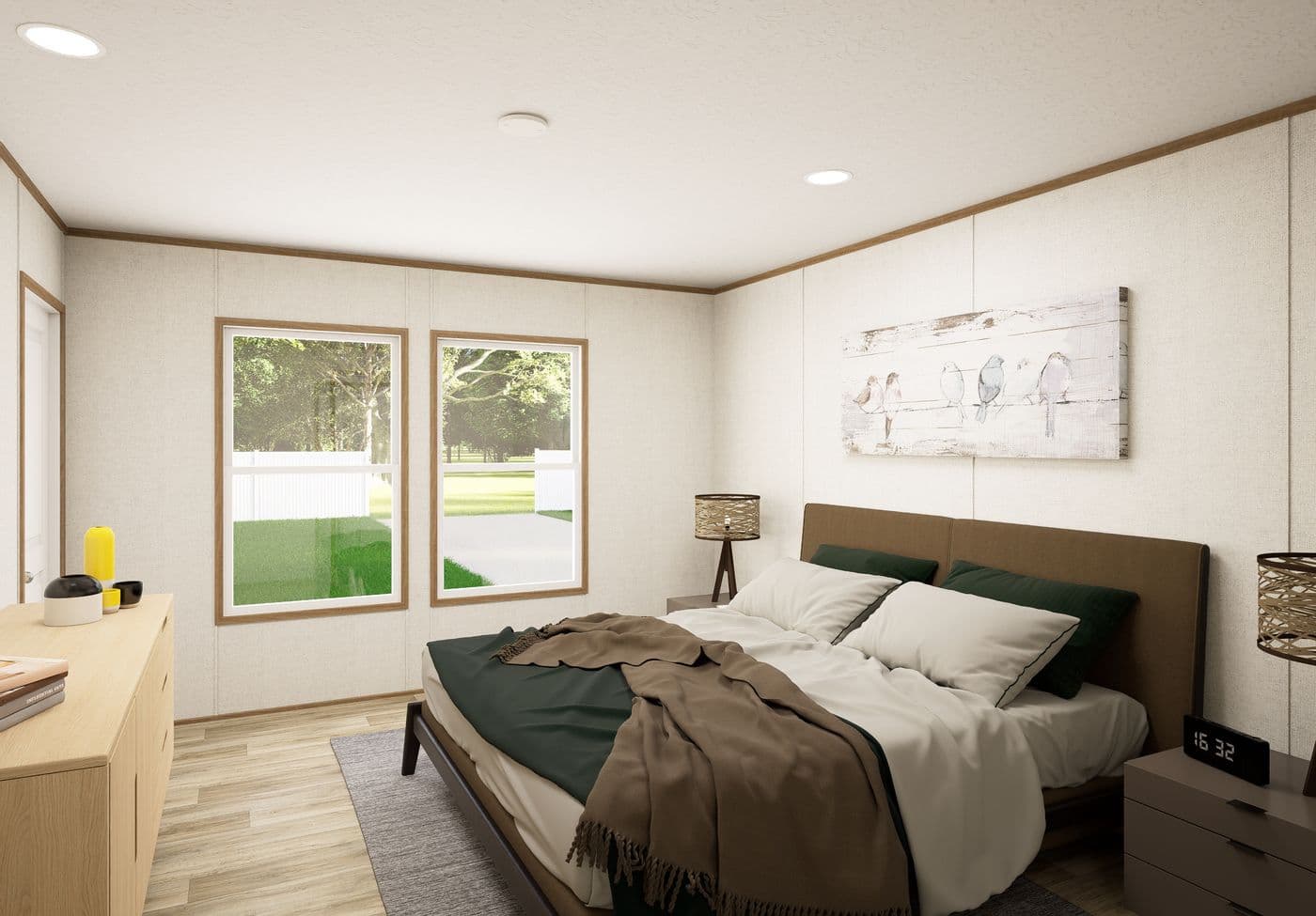 The GROVE Primary Bedroom. This Manufactured Mobile Home features 3 bedrooms and 2 baths.