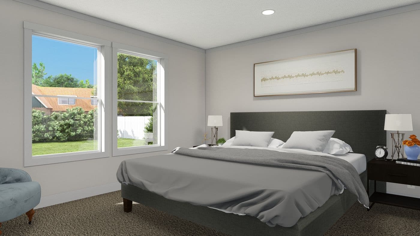 The 2003 "ROCKET MAN" 6628 Primary Bedroom. This Manufactured Mobile Home features 3 bedrooms and 2 baths.