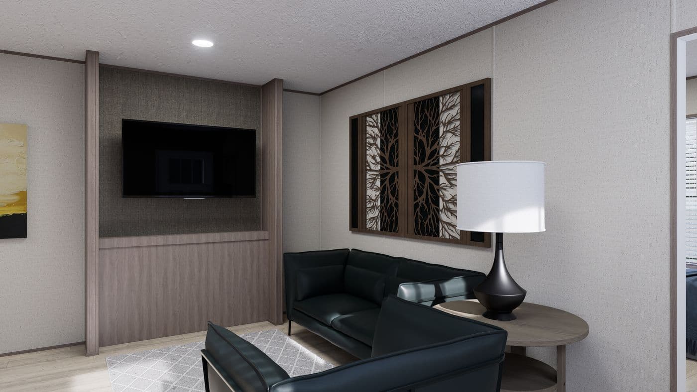 The GLACIER RIDGE Living Room. This Manufactured Mobile Home features 2 bedrooms and 1 bath.