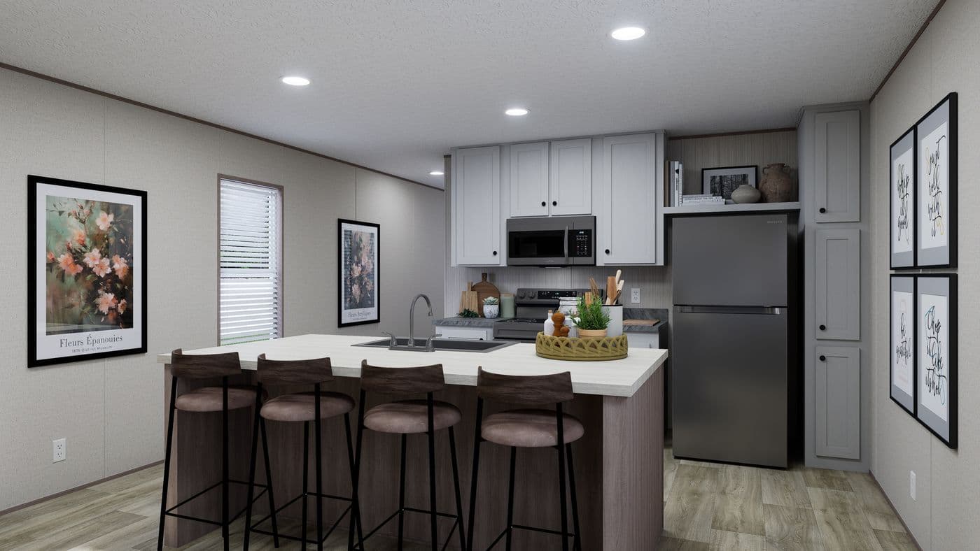 The FOOTHILLS 72 Kitchen. This Manufactured Mobile Home features 3 bedrooms and 2 baths.