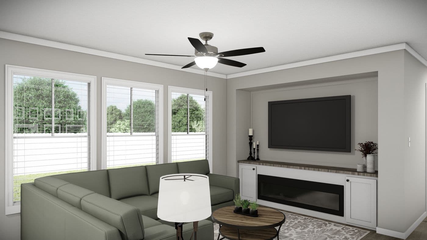 The THE REVERE Family Room. This Manufactured Mobile Home features 4 bedrooms and 2 baths.