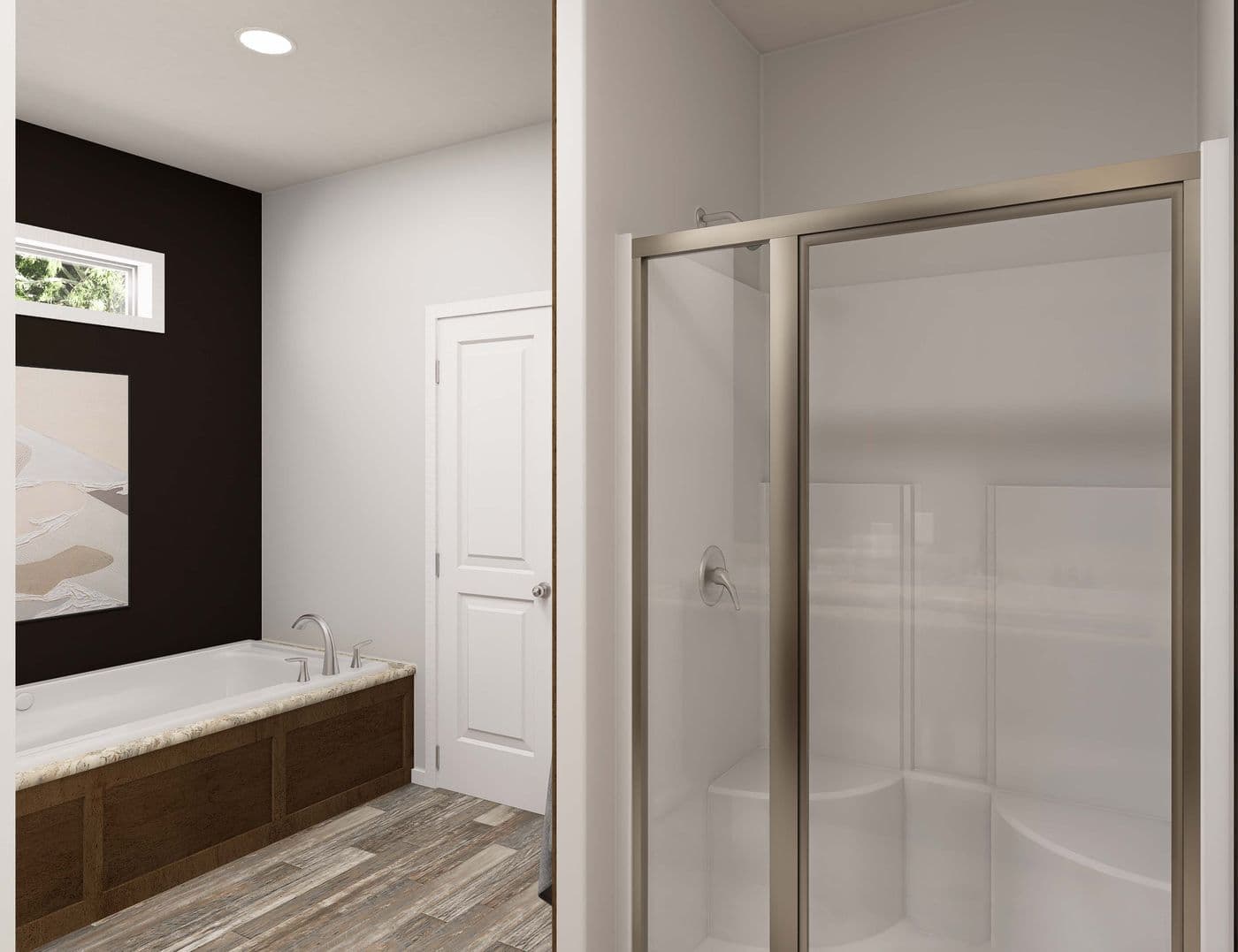 The THE BREEZE 2.5         CLAYTON Primary Bathroom. This Manufactured Mobile Home features 4 bedrooms and 2 baths.