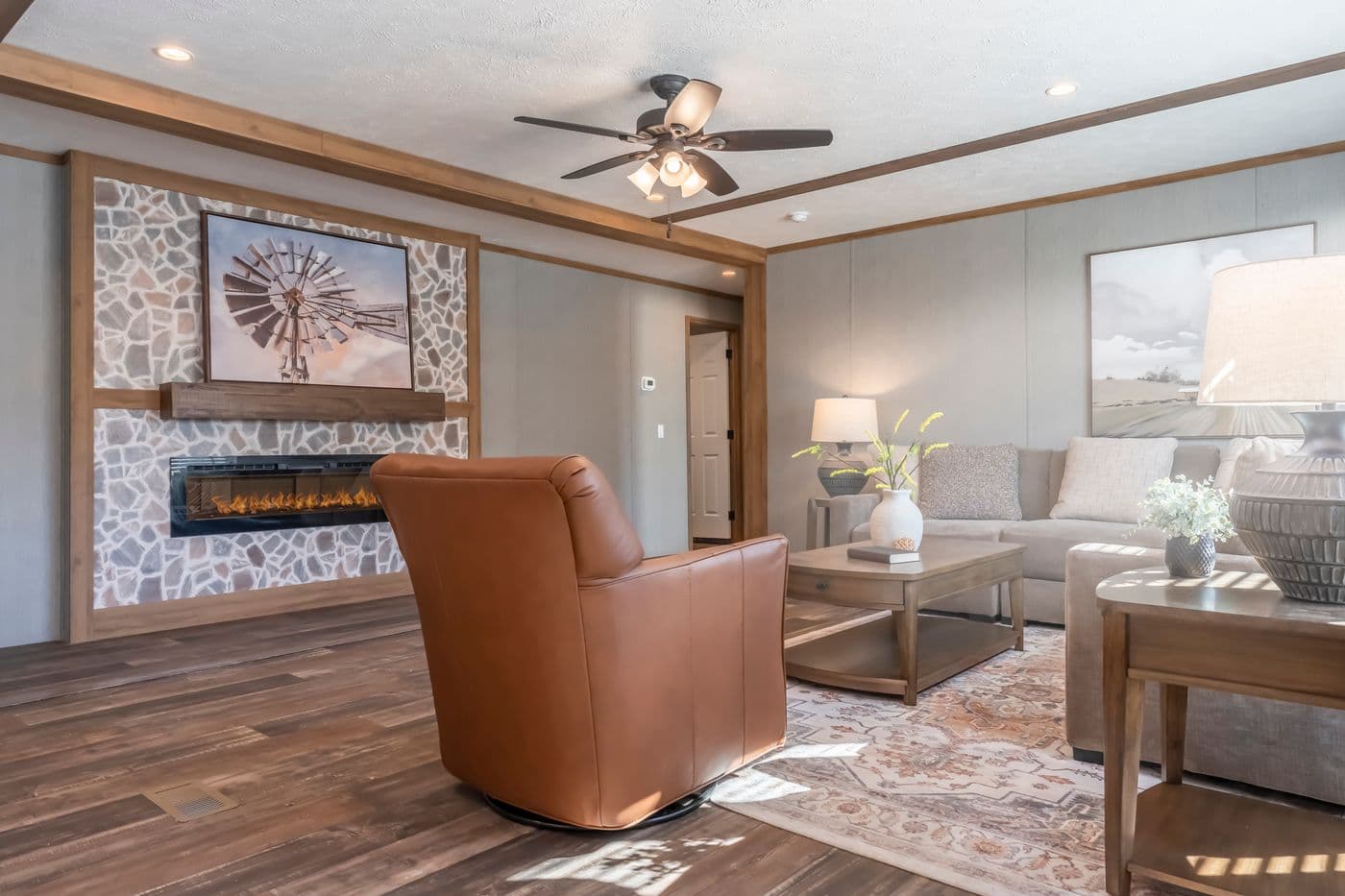 The BLACK DIAMOND Living Room. This Manufactured Mobile Home features 3 bedrooms and 2 baths.