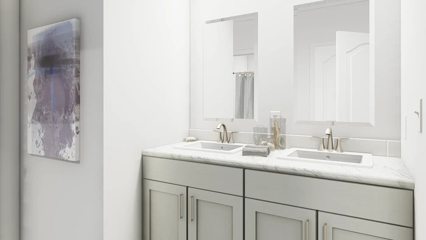 The TU3068A Guest Bathroom. This Manufactured Mobile Home features 4 bedrooms and 2 baths.