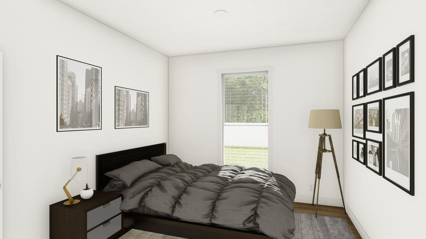 The HRR 2856-3E          LIGHTFOOT Bedroom. This Manufactured Mobile Home features 3 bedrooms and 2 baths.