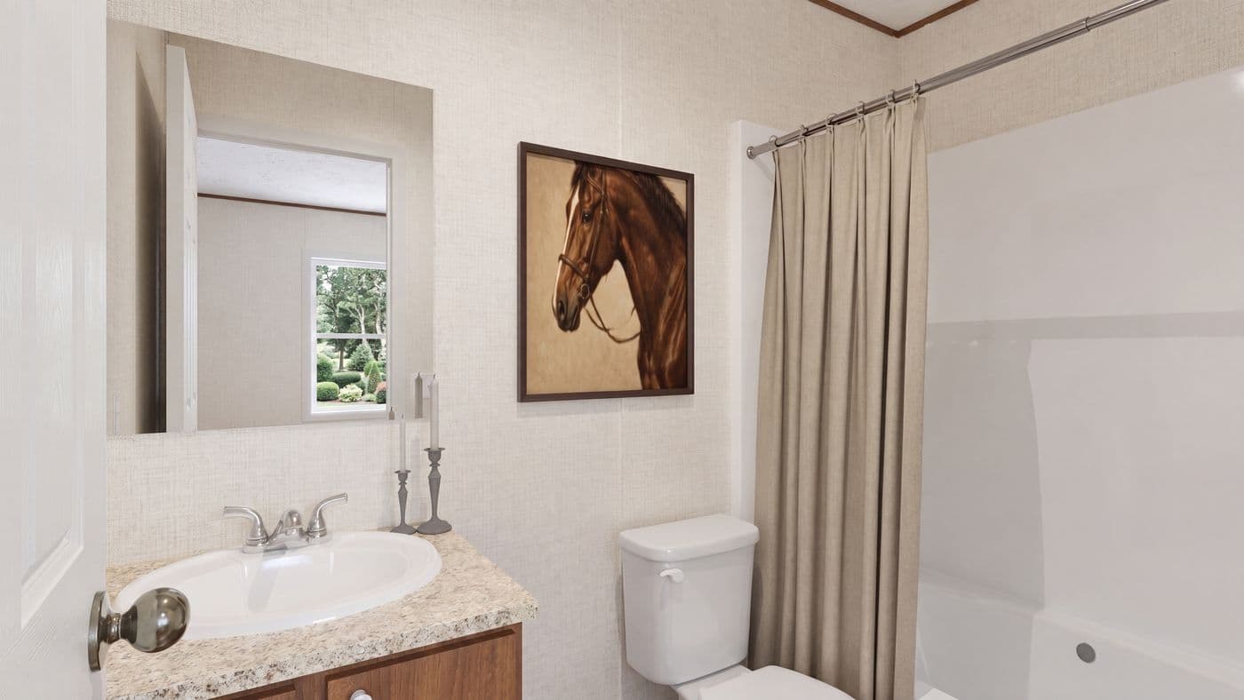 The BIRCH Guest Bathroom. This Manufactured Mobile Home features 3 bedrooms and 2 baths.