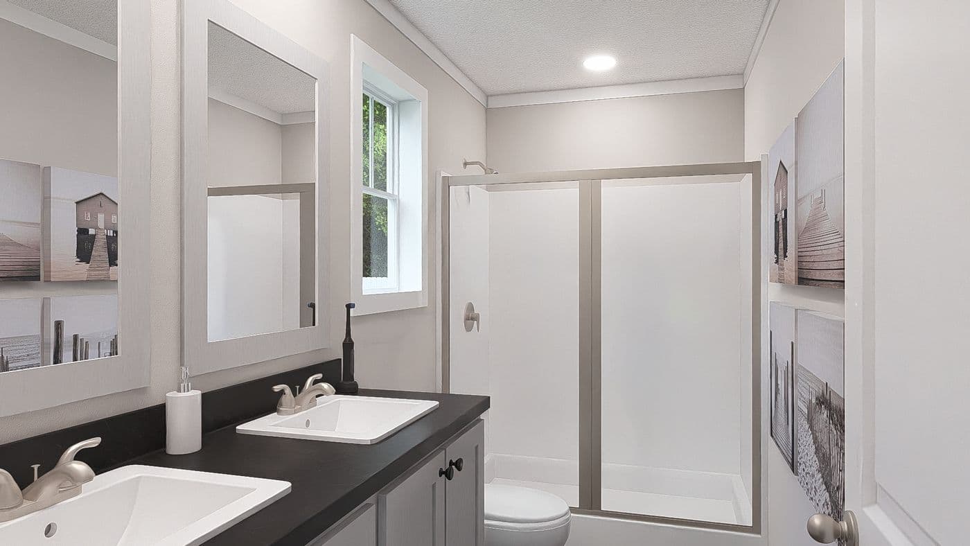 The MY GIRL Primary Bathroom. This Manufactured Mobile Home features 3 bedrooms and 2 baths.