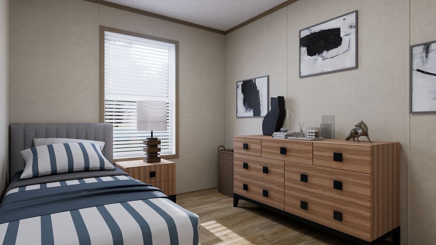 The 4824-CC54 OAKSTEAD 48 Guest Bedroom. This Manufactured Mobile Home features 3 bedrooms and 2 baths.