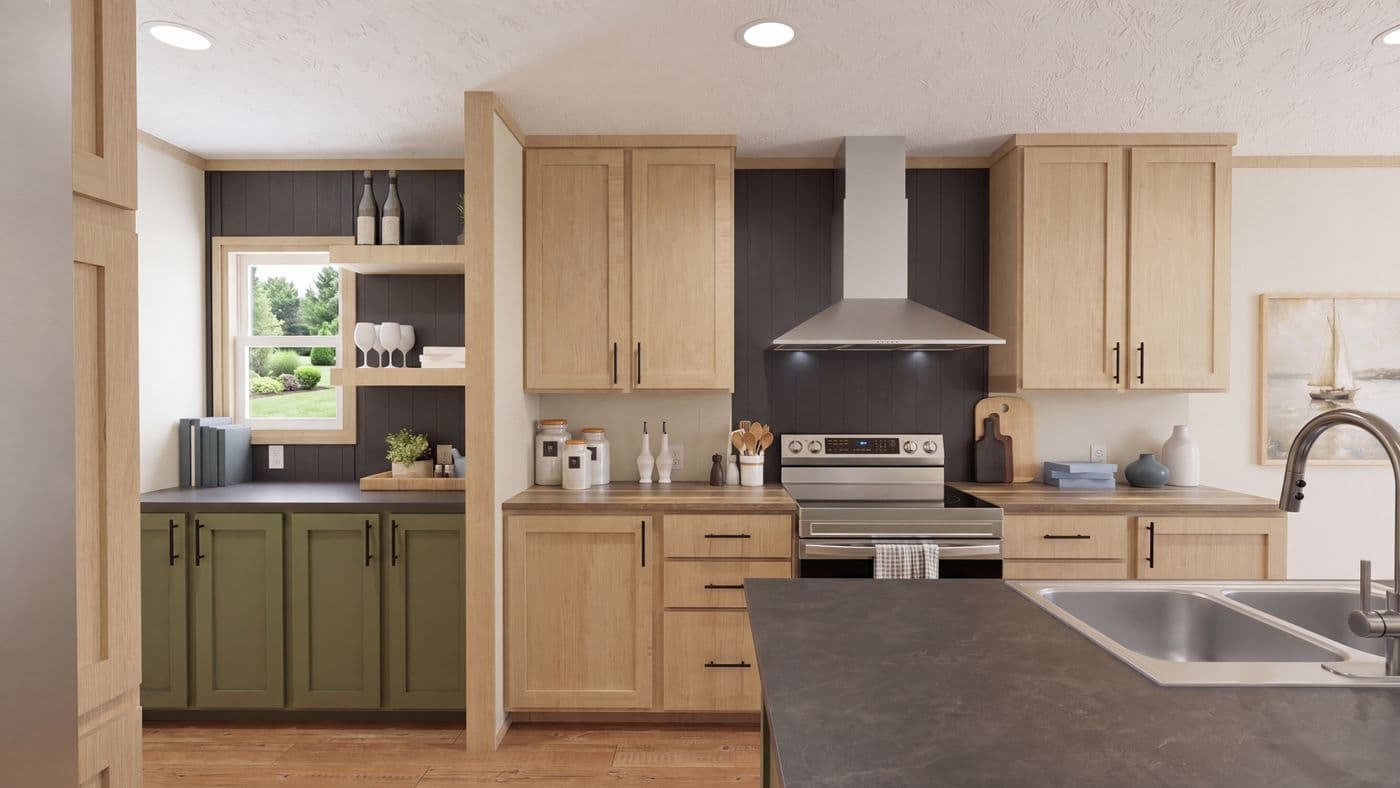 The BOONE Kitchen. This Manufactured Mobile Home features 4 bedrooms and 2 baths.