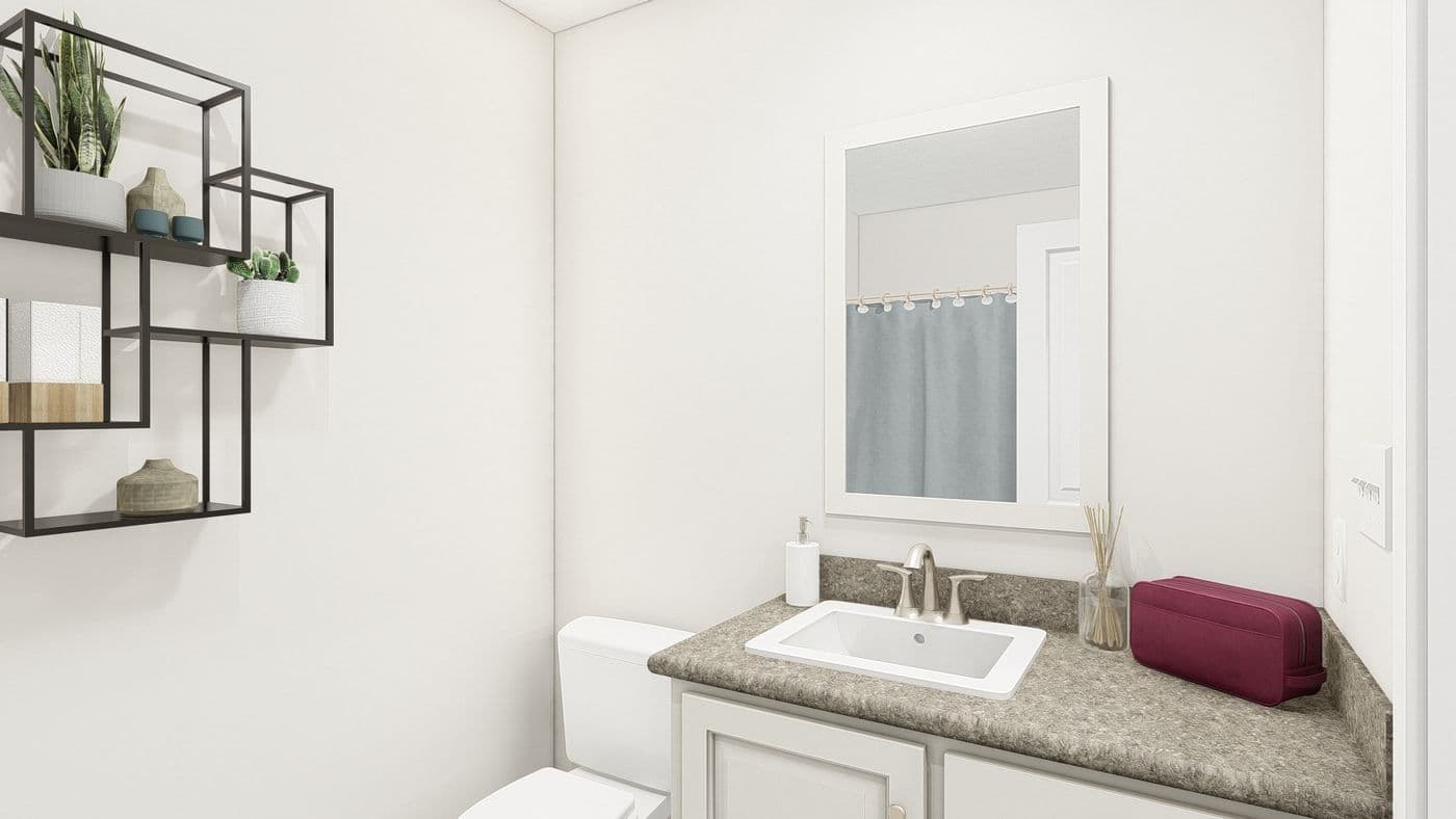 The DRM481M 48'              DREAM Guest Bathroom. This Manufactured Mobile Home features 2 bedrooms and 1 bath.