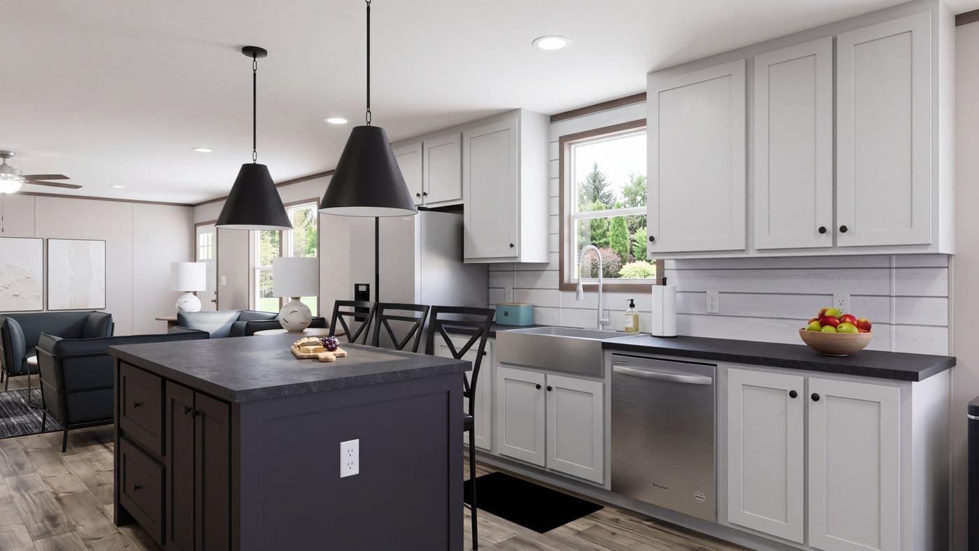 The MOUNTAIN BREEZE 3260 Kitchen. This Manufactured Mobile Home features 3 bedrooms and 2 baths.