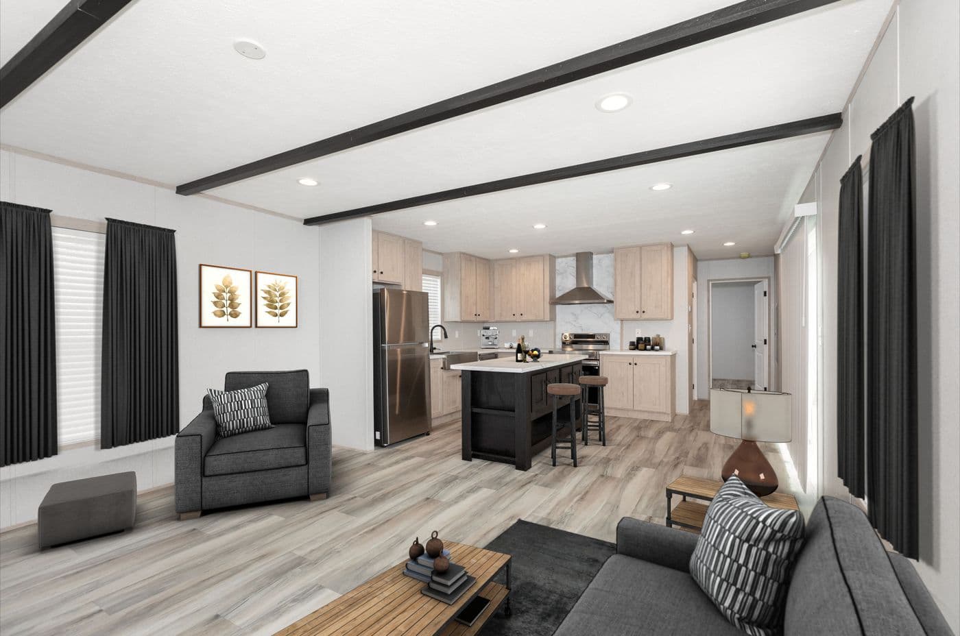 The THE ANNIVERSARY ISLANDER Living Room. This Manufactured Mobile Home features 3 bedrooms and 2 baths.