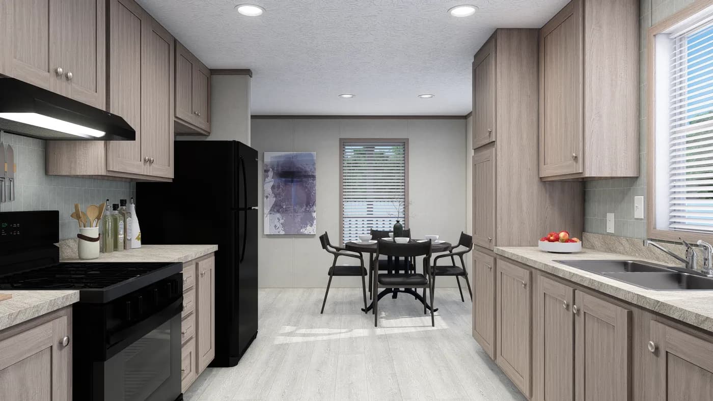 The 5624-E734P THE PULSE Kitchen. This Manufactured Mobile Home features 3 bedrooms and 2 baths.