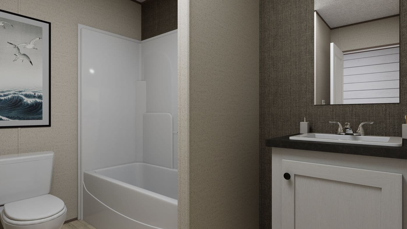 The GLACIER RIDGE Primary Bathroom. This Manufactured Mobile Home features 2 bedrooms and 1 bath.