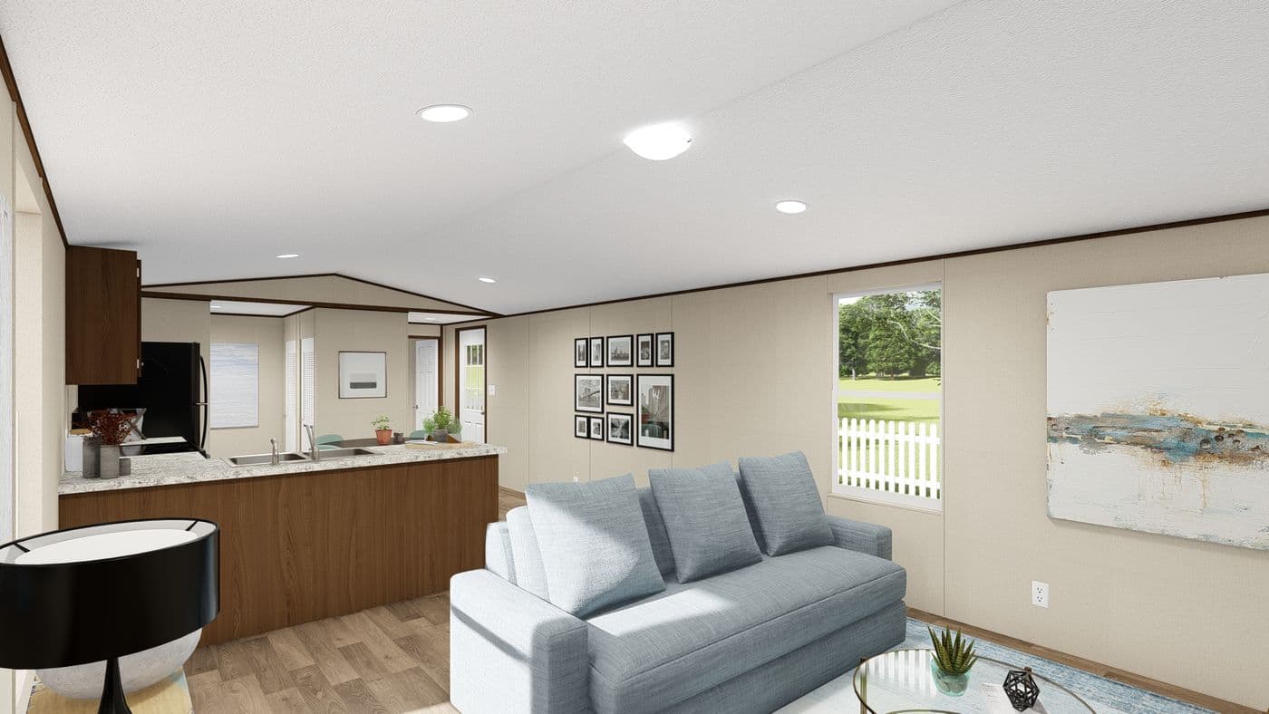 The DELIGHT Living Room. This Manufactured Mobile Home features 2 bedrooms and 2 baths.