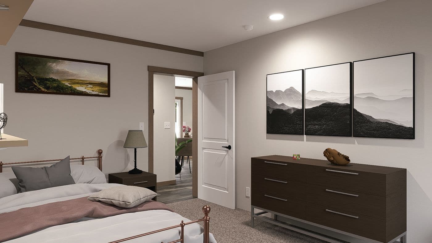 The LIZZIE ELITE Bedroom. This Manufactured Mobile Home features 3 bedrooms and 2 baths.