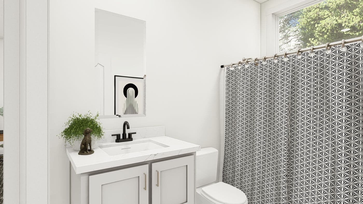 The HRR 2856-3E          LIGHTFOOT Guest Bathroom. This Manufactured Mobile Home features 3 bedrooms and 2 baths.