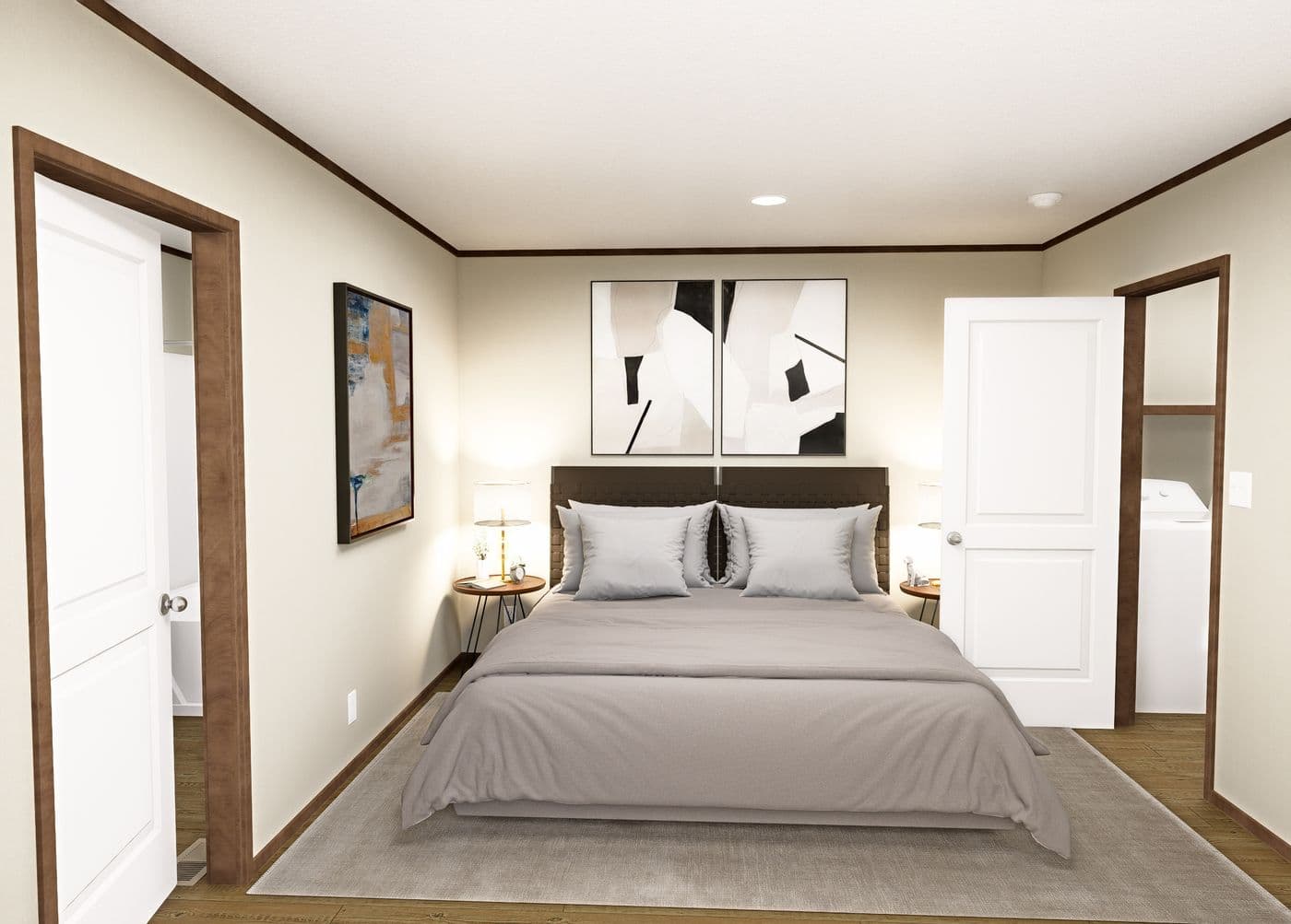The HUDSON Primary Bedroom. This Manufactured Mobile Home features 3 bedrooms and 2 baths.