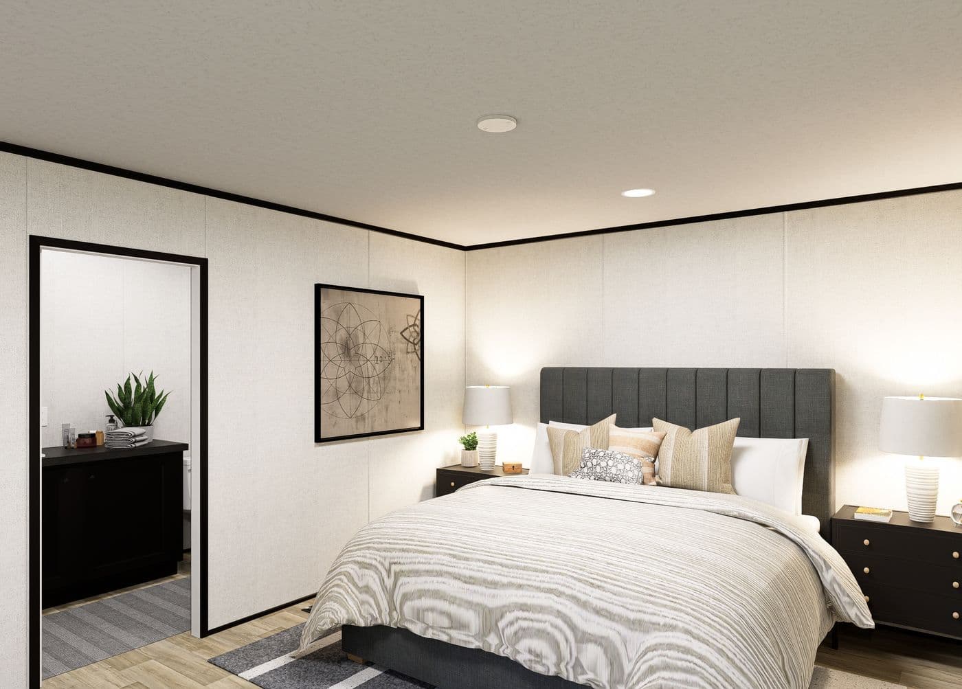 The LUMEN Primary Bedroom. This Manufactured Mobile Home features 3 bedrooms and 2 baths.