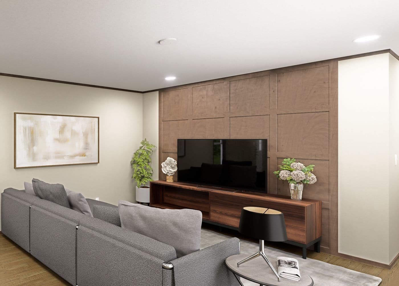 The TIDE Living Room. This Manufactured Mobile Home features 2 bedrooms and 2 baths.