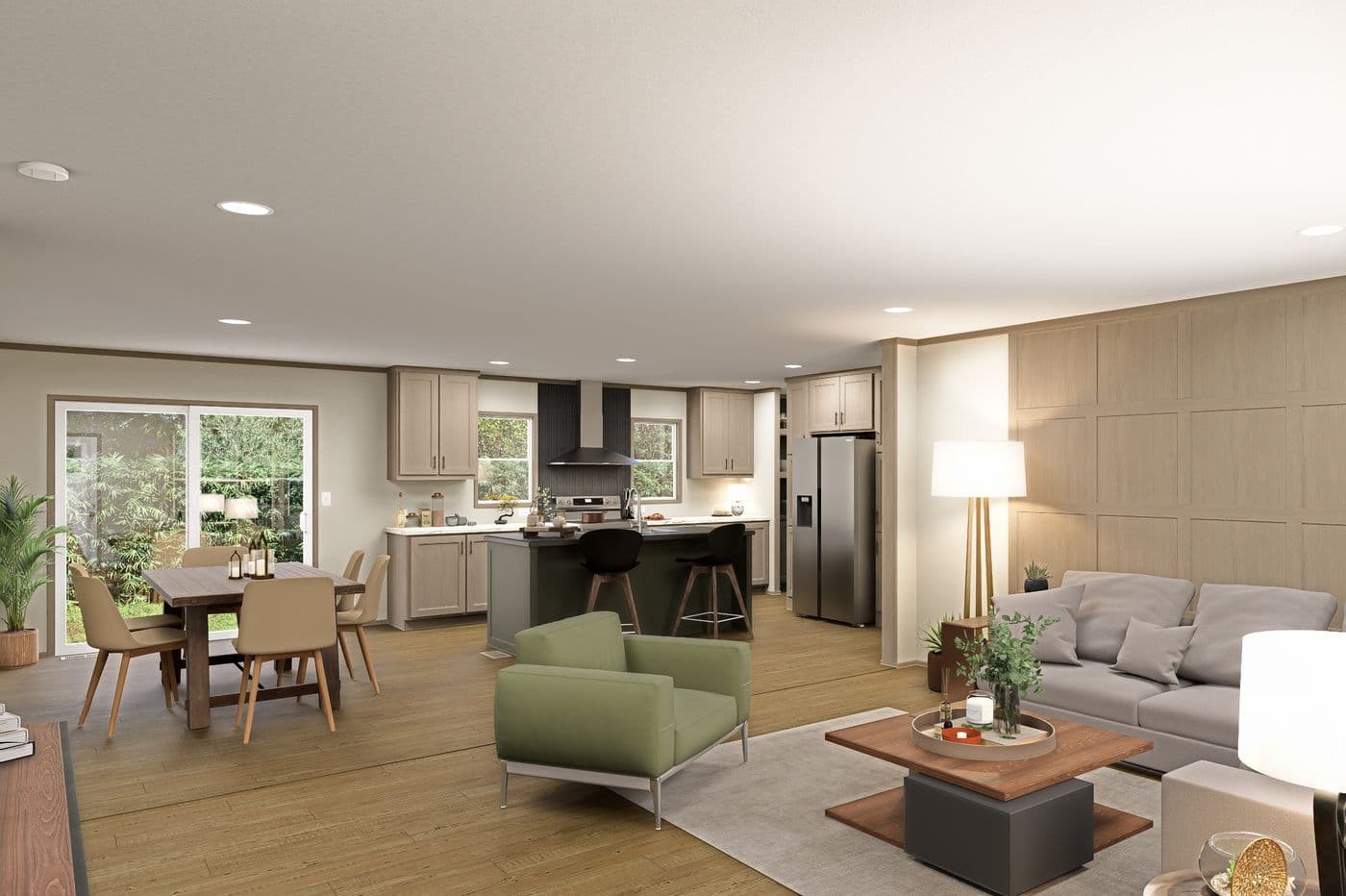 The SUMMIT Living Room. This Manufactured Mobile Home features 4 bedrooms and 3 baths.