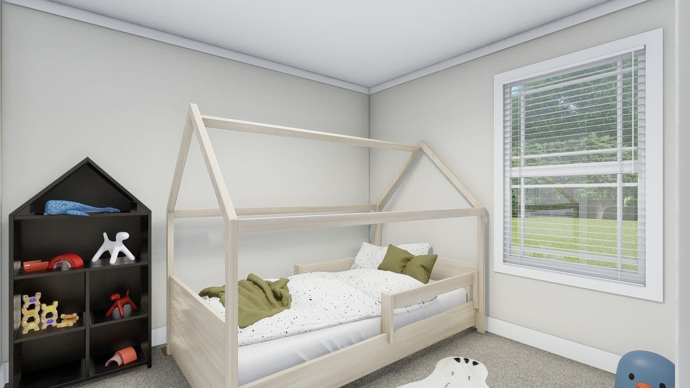 The CLASSIC 56D Bedroom. This Manufactured Mobile Home features 3 bedrooms and 2 baths.