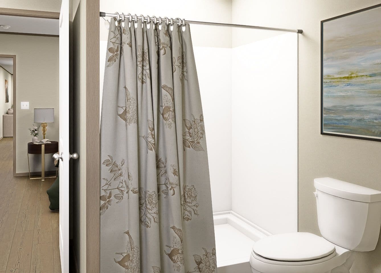 The MARINER Guest Bathroom. This Manufactured Mobile Home features 3 bedrooms and 2 baths.