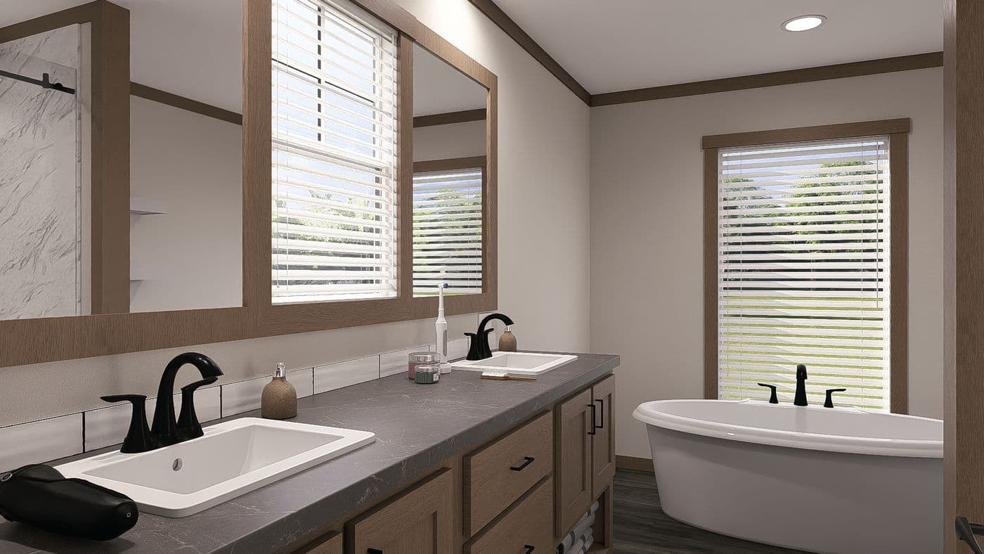 The NELLIE Primary Bathroom. This Manufactured Mobile Home features 4 bedrooms and 2 baths.