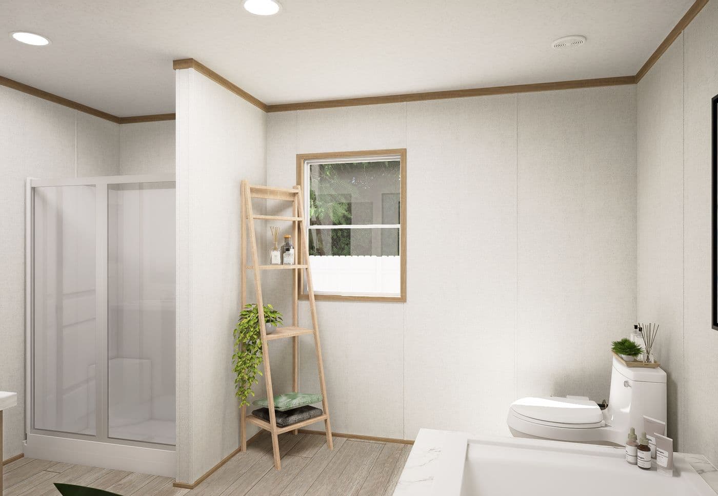 The THE MOUNTAINEER 68 Primary Bathroom. This Manufactured Mobile Home features 4 bedrooms and 2 baths.