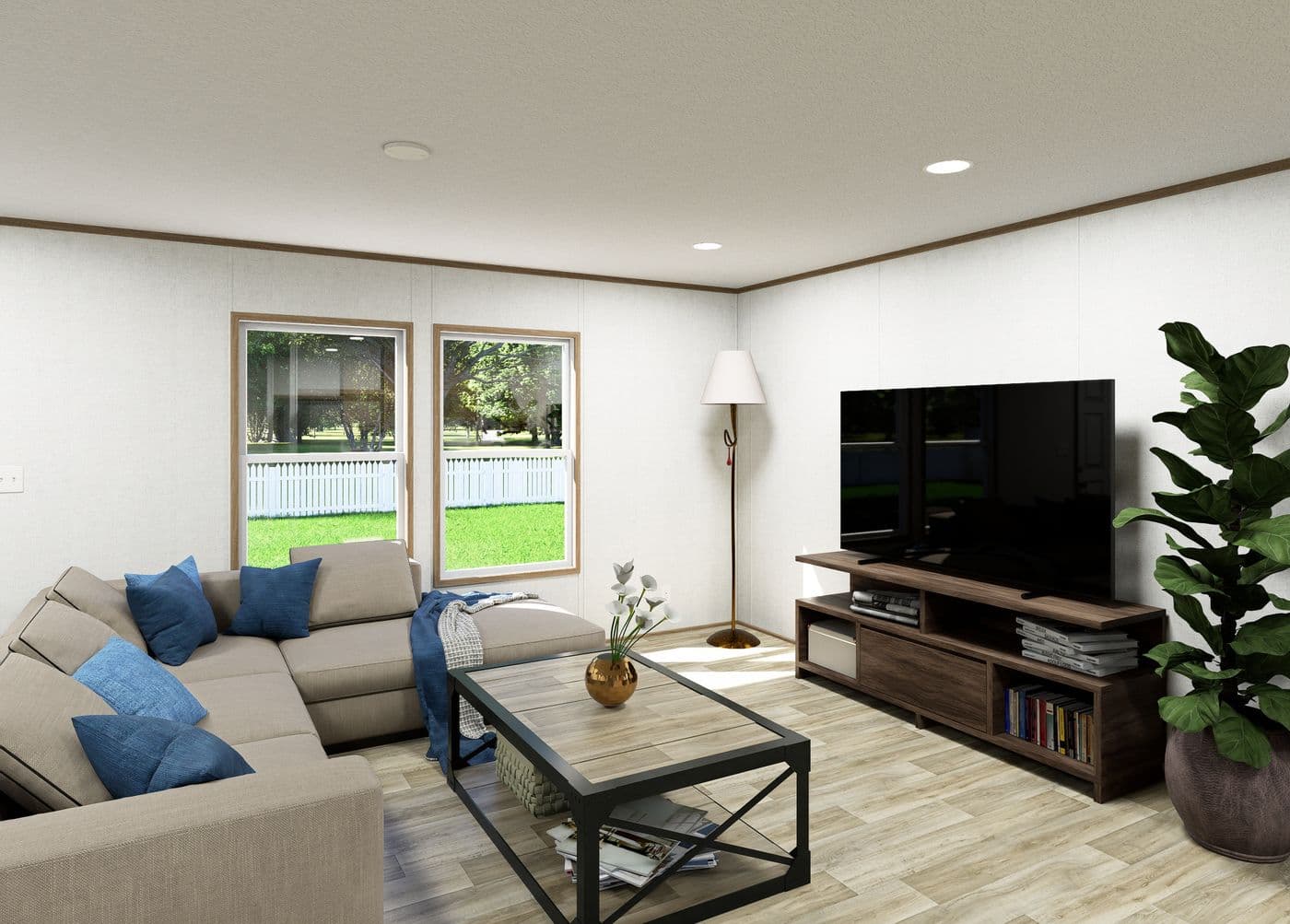 The COVE Living Room. This Manufactured Mobile Home features 3 bedrooms and 2 baths.