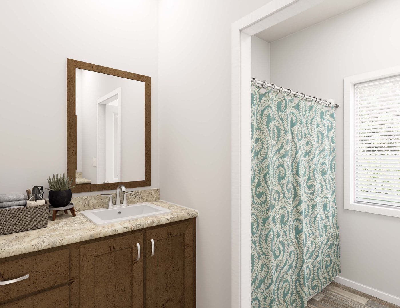The THE BREEZE 2.5         CLAYTON Guest Bathroom. This Manufactured Mobile Home features 4 bedrooms and 2 baths.