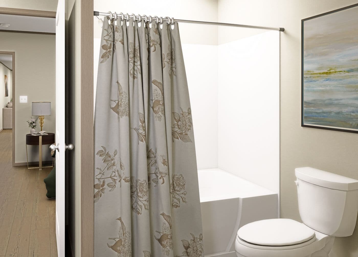 The MARINER Guest Bathroom. This Manufactured Mobile Home features 3 bedrooms and 2 baths.