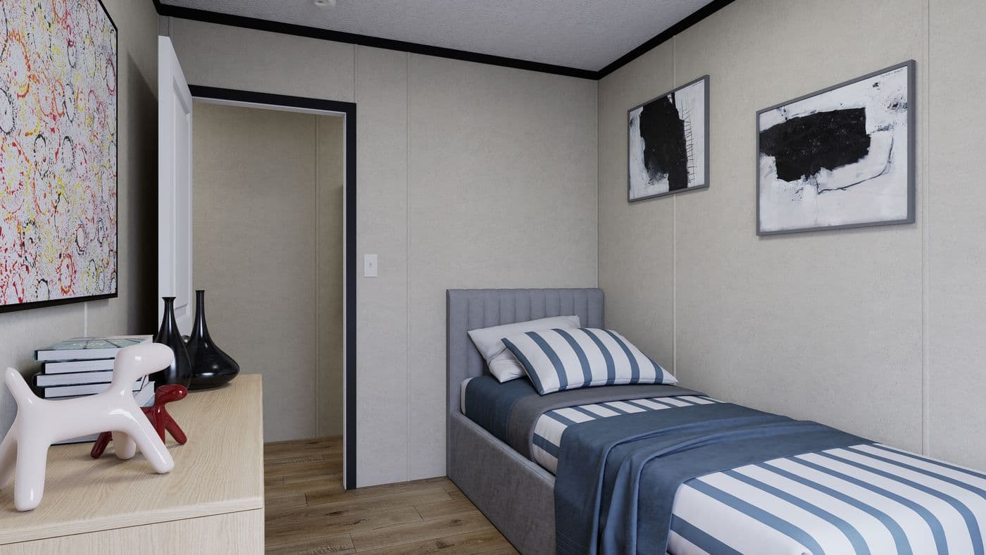 The 7016-CC01 CORNERSTONE 70 Guest Bedroom. This Manufactured Mobile Home features 3 bedrooms and 2 baths.