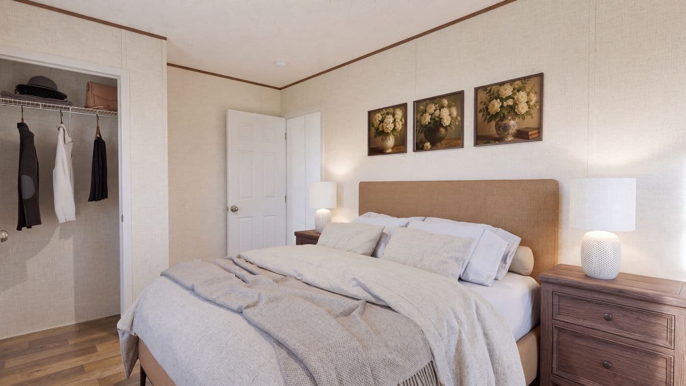 The CYPRESS Guest Bedroom. This Manufactured Mobile Home features 4 bedrooms and 2 baths.