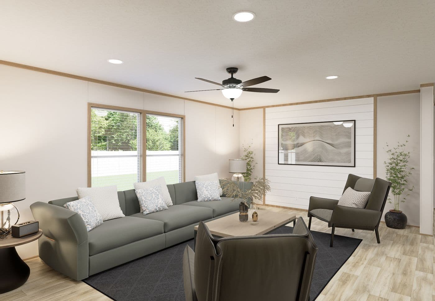 The THE MOUNTAINEER 72 Living Room. This Manufactured Mobile Home features 3 bedrooms and 2 baths.
