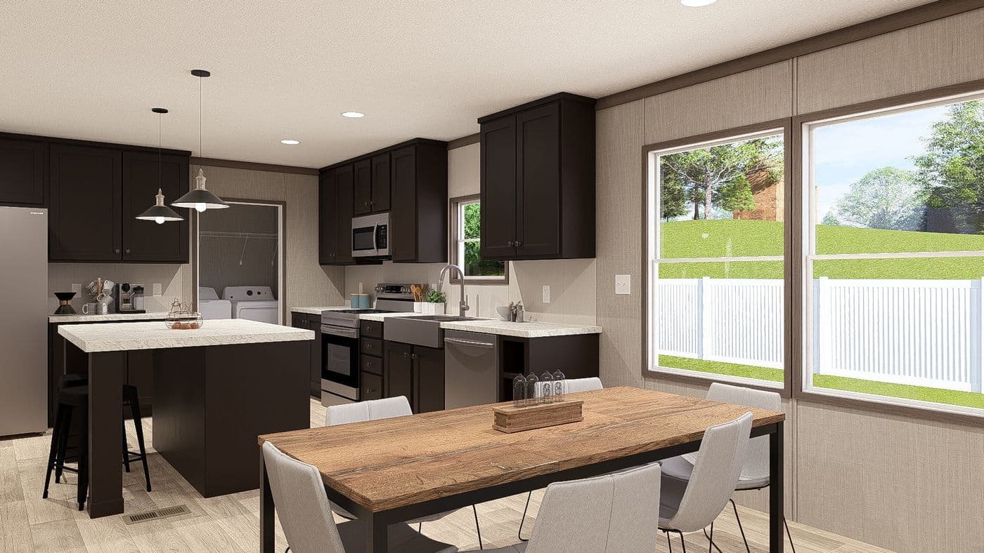 The ULTRA PRO 3 BR 28X60 Dining Area. This Manufactured Mobile Home features 3 bedrooms and 2 baths.