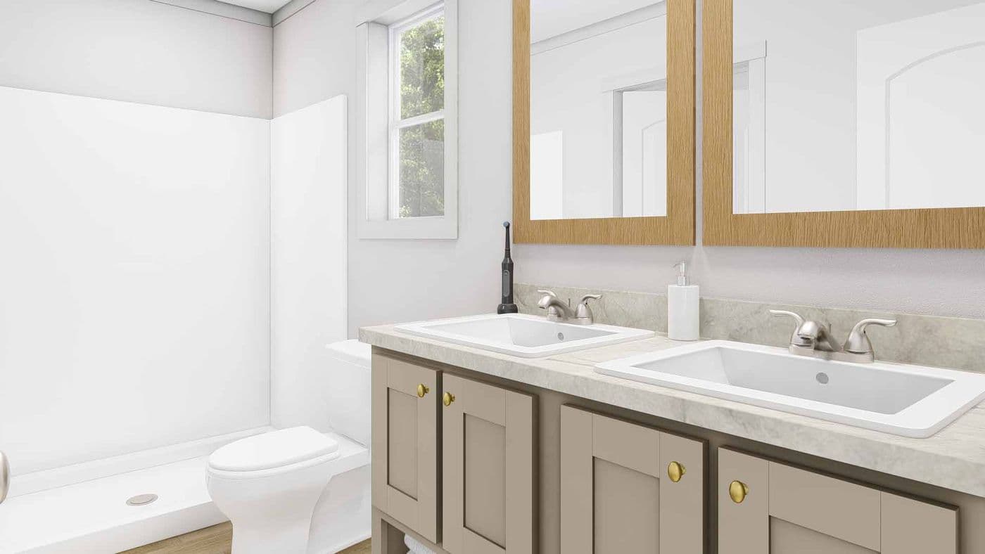 The RISING SUN Primary Bathroom. This Manufactured Mobile Home features 2 bedrooms and 2 baths.