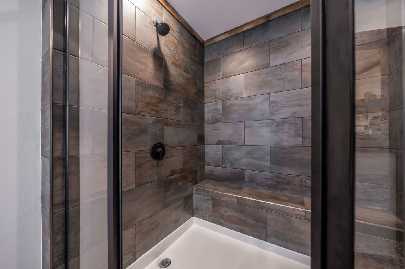 The THE MILL HOUSE Primary Bathroom. This Manufactured Mobile Home features 3 bedrooms and 2 baths.