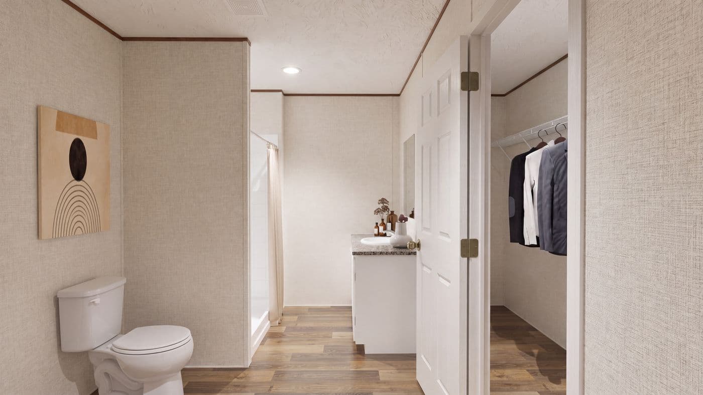 The SYCAMORE Primary Bathroom. This Manufactured Mobile Home features 4 bedrooms and 2 baths.