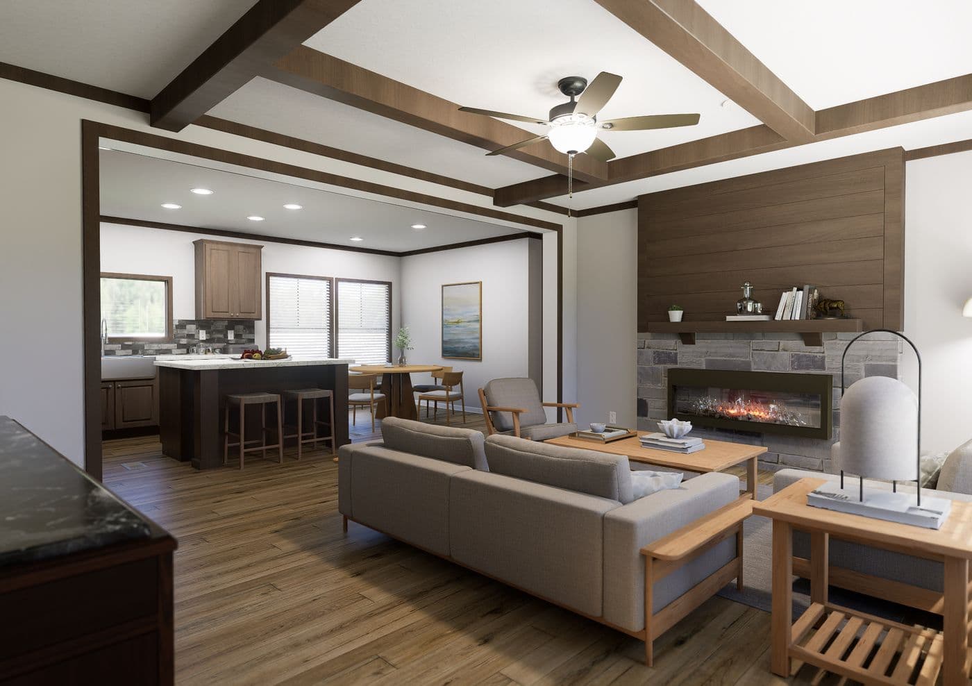 The THE ELITE Living Room. This Manufactured Mobile Home features 3 bedrooms and 2 baths.