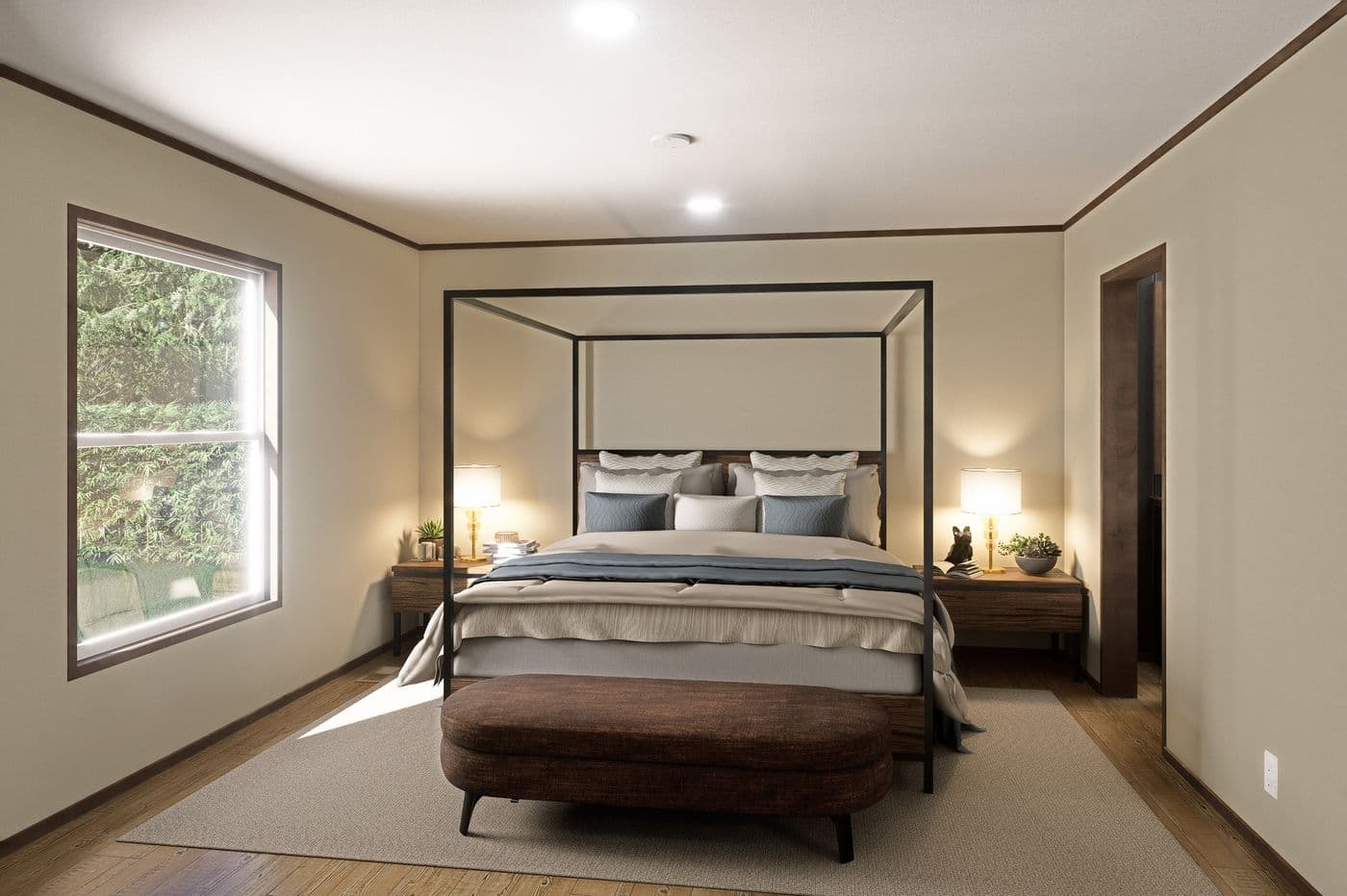 The EXPLORER Primary Bedroom. This Manufactured Mobile Home features 3 bedrooms and 2 baths.