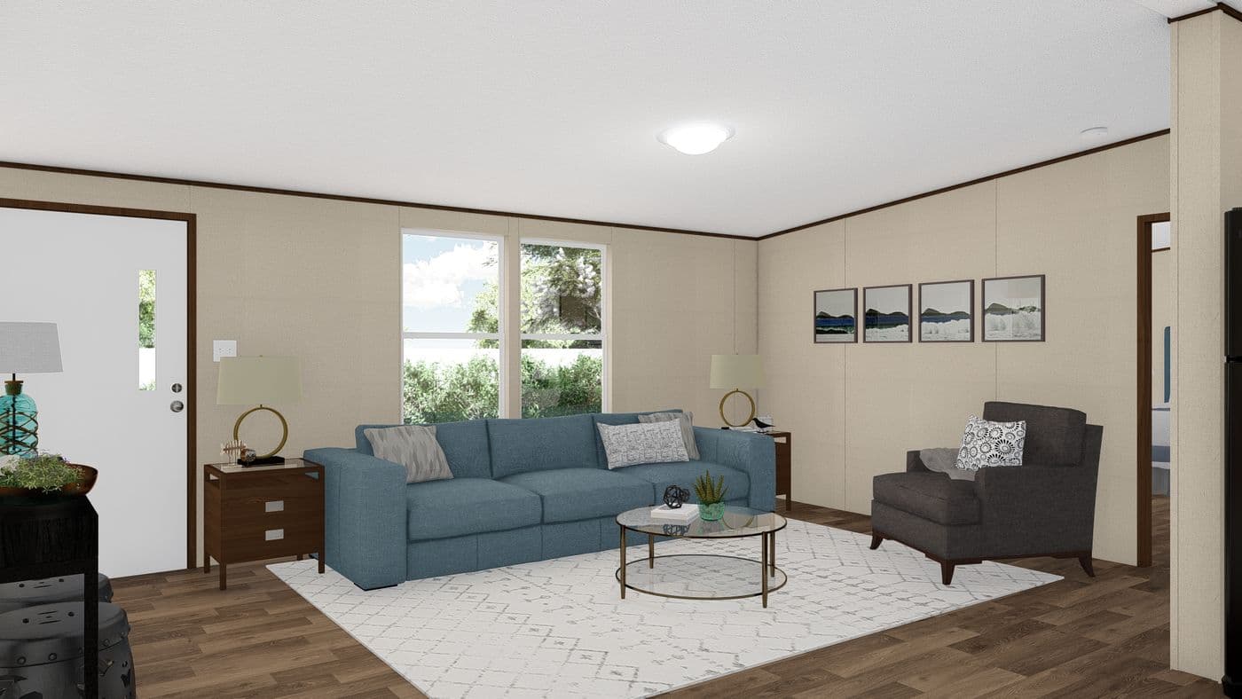 The MARVELOUS 3 Living Room. This Manufactured Mobile Home features 3 bedrooms and 2 baths.