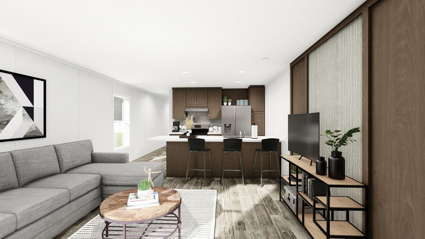 The PERIDOT 56 Living Room. This Manufactured Mobile Home features 2 bedrooms and 2 baths.