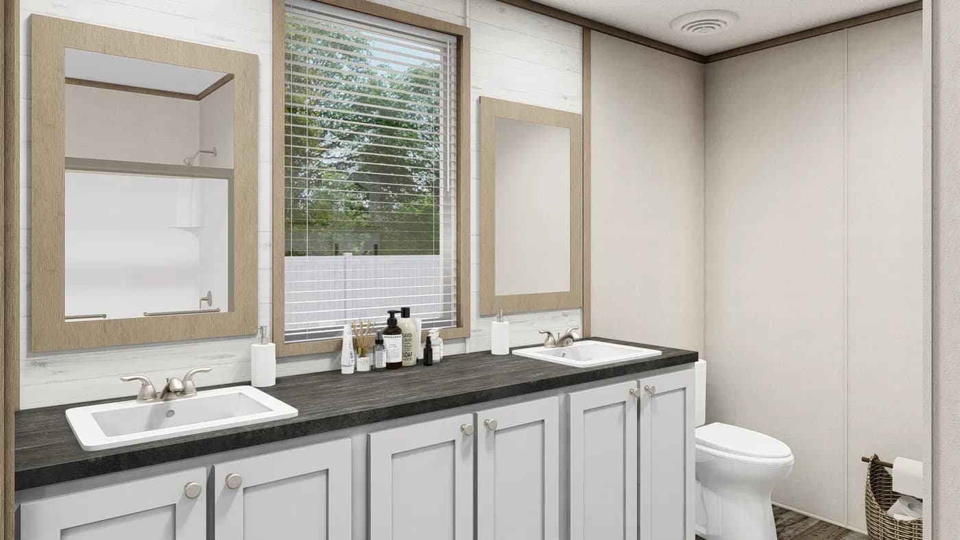 The THE SOUTHERN FARMHOUSE Primary Bathroom. This Manufactured Mobile Home features 3 bedrooms and 2 baths.