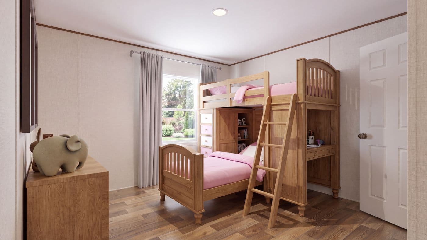 The REDWOOD Bedroom. This Manufactured Mobile Home features 5 bedrooms and 3 baths.