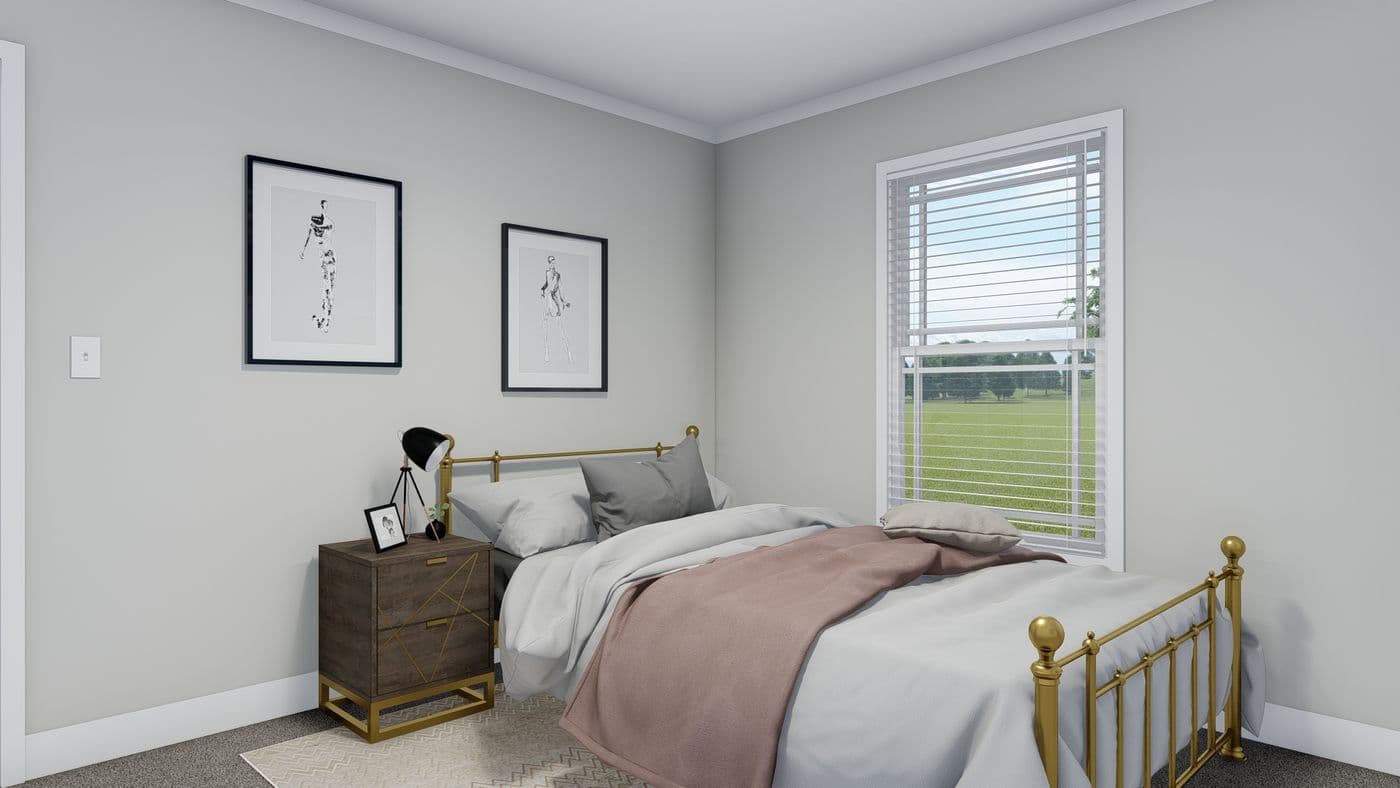 The THE BREEZE Bedroom. This Manufactured Mobile Home features 3 bedrooms and 2 baths.