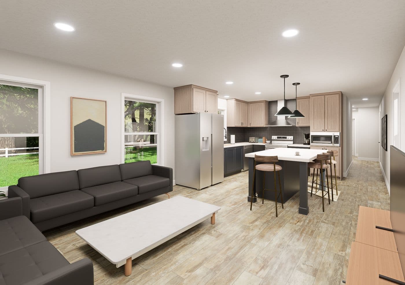 The ANNIVERSARY 1566 Living Room. This Manufactured Mobile Home features 2 bedrooms and 2 baths.