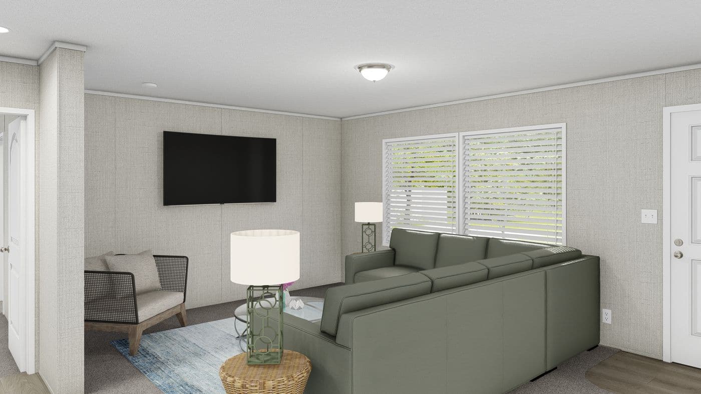 The COASTAL BREEZE II 28X56 Living Room. This Manufactured Mobile Home features 3 bedrooms and 2 baths.