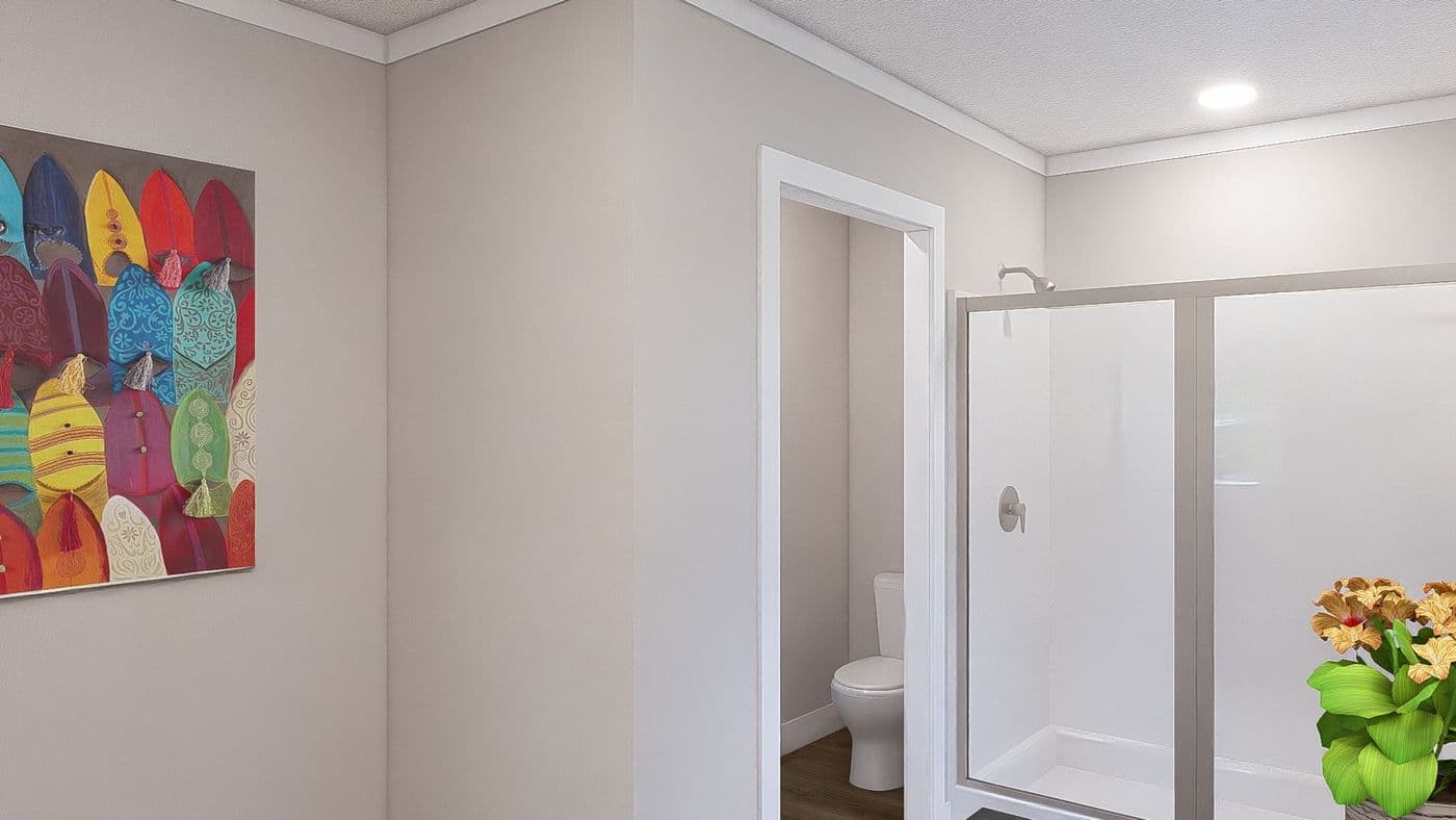 The LIMELIGHT Primary Bathroom. This Manufactured Mobile Home features 3 bedrooms and 2 baths.
